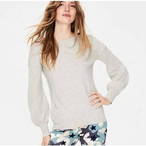 BODEN Muriel Wool Blend Sweater Womens M Balloon Sleeve Light Gray Crewneck Knit
